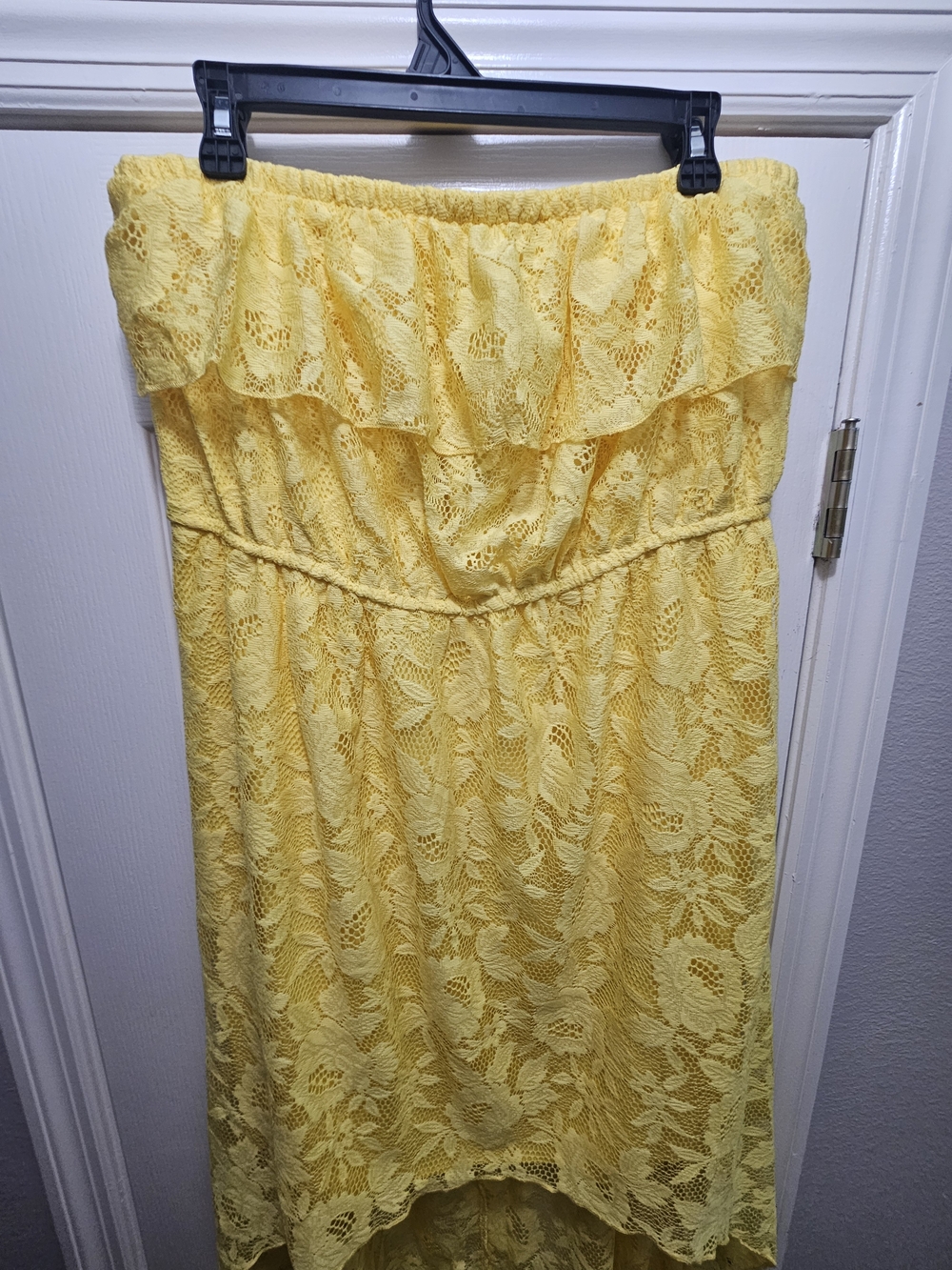 Yellow Strapless Lace Hi-Lo Ruffle Dress